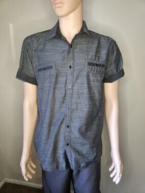 Vertical Sport Gray Textured Short Sleeve Button Up Shirt Men’s L 60/40...